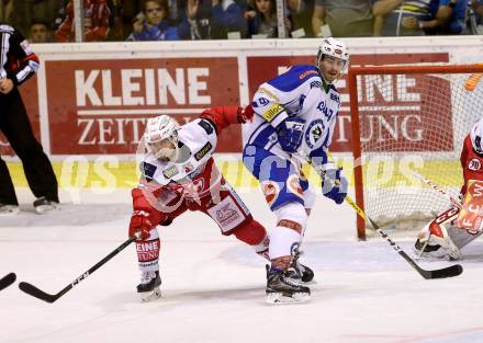 EBEL. Eishockey Bundesliga. KAC gegen VSV. Mitja Robar,  (KAC), Miha Verlic (VSV). Klagenfurt, am 16.10.2016.
Foto: Kuess

---
pressefotos, pressefotografie, kuess, qs, qspictures, sport, bild, bilder, bilddatenbank