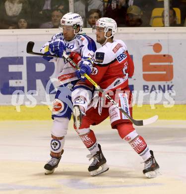 EBEL. Eishockey Bundesliga. KAC gegen VSV. Steven Strong, (KAC), Brock McBride  (VSV). Klagenfurt, am 16.10.2016.
Foto: Kuess

---
pressefotos, pressefotografie, kuess, qs, qspictures, sport, bild, bilder, bilddatenbank