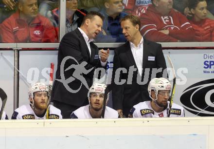 EBEL. Eishockey Bundesliga. KAC gegen VSV. Trainer Mike Pellegrims, Co-Trainer Patric Wener (KAC). Klagenfurt, am 16.10.2016.
Foto: Kuess

---
pressefotos, pressefotografie, kuess, qs, qspictures, sport, bild, bilder, bilddatenbank