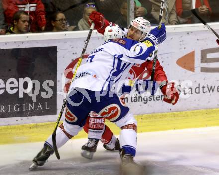 EBEL. Eishockey Bundesliga. KAC gegen VSV. Stefan Geier, (KAC), Mikko Jokela  (VSV). Klagenfurt, am 16.10.2016.
Foto: Kuess

---
pressefotos, pressefotografie, kuess, qs, qspictures, sport, bild, bilder, bilddatenbank