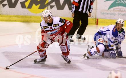 EBEL. Eishockey Bundesliga. KAC gegen VSV. Jamie Lundmark, (KAC), Kevin Wehrs (VSV). Klagenfurt, am 16.10.2016.
Foto: Kuess

---
pressefotos, pressefotografie, kuess, qs, qspictures, sport, bild, bilder, bilddatenbank