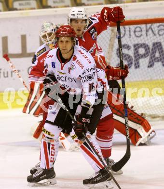 Eishockey AHL. Sky Alps Hockey League. KAC gegen Jesenice. Ziga Kuzman, Thomas Dechel,  (KAC), Miha Brus (Jesenice). Klagenfurt, am 18.10.2016.
Foto: Kuess

---
pressefotos, pressefotografie, kuess, qs, qspictures, sport, bild, bilder, bilddatenbank