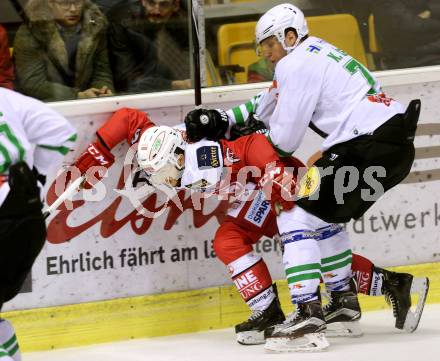 EBEL. Eishockey Bundesliga. KAC gegen HDD Olimpija Ljubljana. Kevin Schettina,  (KAC), Kristjan Cepon (Laibach). Klagenfurt, am 21.10.2016.
Foto: Kuess

---
pressefotos, pressefotografie, kuess, qs, qspictures, sport, bild, bilder, bilddatenbank