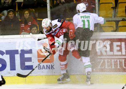 EBEL. Eishockey Bundesliga. KAC gegen HDD Olimpija Ljubljana. Christoph Duller, (KAC), Ziga Pesut (Laibach). Klagenfurt, am 21.10.2016.
Foto: Kuess

---
pressefotos, pressefotografie, kuess, qs, qspictures, sport, bild, bilder, bilddatenbank