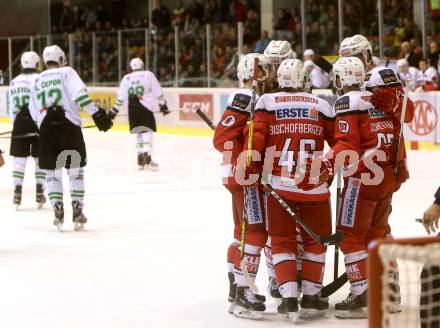 EBEL. Eishockey Bundesliga. KAC gegen HDD Olimpija Ljubljana. Torjubel Johannes Bischofberger, Kevin Schettina, Metthew Neal, Thomas Hundertpfund, Christoph Duller (KAC). Klagenfurt, am 21.10.2016.
Foto: Kuess

---
pressefotos, pressefotografie, kuess, qs, qspictures, sport, bild, bilder, bilddatenbank