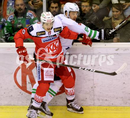 EBEL. Eishockey Bundesliga. KAC gegen HDD Olimpija Ljubljana. Manuel Ganahl, (KAC), Raphael Bussieres (Laibach). Klagenfurt, am 21.10.2016.
Foto: Kuess

---
pressefotos, pressefotografie, kuess, qs, qspictures, sport, bild, bilder, bilddatenbank