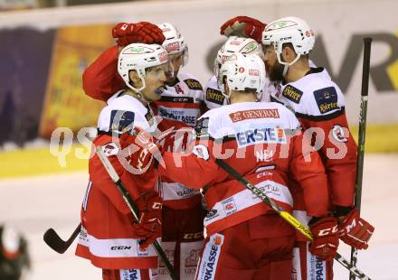 EBEL. Eishockey Bundesliga. KAC gegen HDD Olimpija Ljubljana. Torjubel Manuel Ganahl, Mark Hurturbise, Steven Strong, Matthew Neal, Christoph Duller (KAC). Klagenfurt, am 21.10.2016.
Foto: Kuess

---
pressefotos, pressefotografie, kuess, qs, qspictures, sport, bild, bilder, bilddatenbank