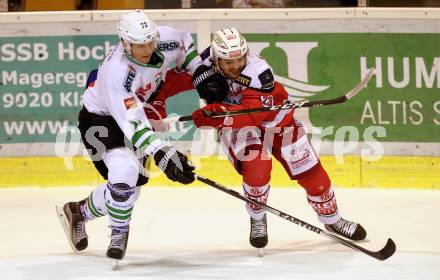 EBEL. Eishockey Bundesliga. KAC gegen HDD Olimpija Ljubljana. Florian Kurath,  (KAC), Kristjan Cepon (Laibach). Klagenfurt, am 21.10.2016.
Foto: Kuess

---
pressefotos, pressefotografie, kuess, qs, qspictures, sport, bild, bilder, bilddatenbank