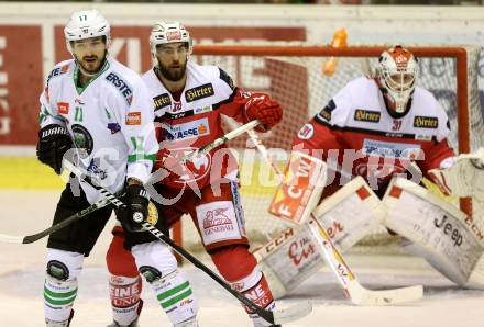 EBEL. Eishockey Bundesliga. KAC gegen HDD Olimpija Ljubljana. Martin Schumnig, David Madlehner, (KAC), Ziga Pesut  (Laibach). Klagenfurt, am 21.10.2016.
Foto: Kuess

---
pressefotos, pressefotografie, kuess, qs, qspictures, sport, bild, bilder, bilddatenbank