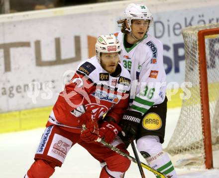 EBEL. Eishockey Bundesliga. KAC gegen HDD Olimpija Ljubljana. Stefan Geier, (KAC), Kristaps Bazevics (Laibach). Klagenfurt, am 21.10.2016.
Foto: Kuess

---
pressefotos, pressefotografie, kuess, qs, qspictures, sport, bild, bilder, bilddatenbank