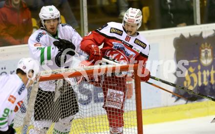 EBEL. Eishockey Bundesliga. KAC gegen HDD Olimpija Ljubljana. Marco Richter,  (KAC), Kristaps Bazevics (Laibach). Klagenfurt, am 21.10.2016.
Foto: Kuess

---
pressefotos, pressefotografie, kuess, qs, qspictures, sport, bild, bilder, bilddatenbank