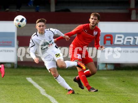 Fussball. Kaerntner Liga. Ferlach Atus gegen Voelkermarkt. Petar Maric(Ferlach), Raphael Lukas Kulterer (Voelkermarkt). Ferlach, 22.10.2016.
Foto: Kuess
---
pressefotos, pressefotografie, kuess, qs, qspictures, sport, bild, bilder, bilddatenbank