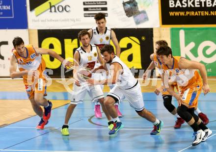 Basketball 2. Bundesliga. GD 3. Runde Woerthersee Piraten gegen BBU Salzburg. Andreas Napokoj, Alexander Della Schiava (Piraten), Lorenz Rattey, Guillermo Sanchez Daza  (Salzburg). Klagenfurt, am 22.10.2016.
Foto: Kuess
---
pressefotos, pressefotografie, kuess, qs, qspictures, sport, bild, bilder, bilddatenbank