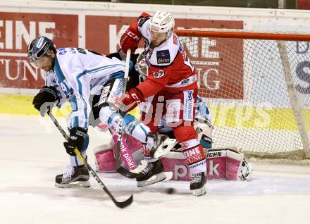 EBEL. Eishockey Bundesliga. KAC gegen EHC Liwest Black Wings Linz. Kevin Schettina,  (KAC), Mario Altmann (Linz). Klagenfurt, am 23.10.2016.
Foto: Kuess

---
pressefotos, pressefotografie, kuess, qs, qspictures, sport, bild, bilder, bilddatenbank