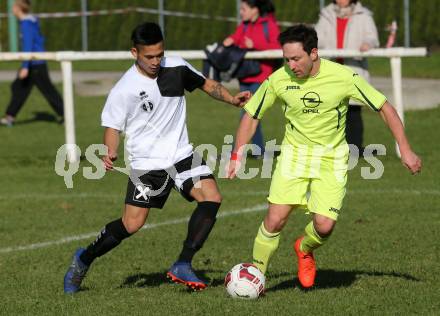 Fussball 2. Klasse E. Haimburg/Diex gegen Frantschach. Johannes Schiffer,  (Haimburg/Diex), Daniel Hanschitz (Frantschach). Haimburg, am 23.10.2016.
Foto: Kuess
---
pressefotos, pressefotografie, kuess, qs, qspictures, sport, bild, bilder, bilddatenbank