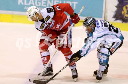 EBEL. Eishockey Bundesliga. KAC gegen EHC Liwest Black Wings Linz. Mark Hurturbise, (KAC), Rob Hisey (Linz). Klagenfurt, am 23.10.2016.
Foto: Kuess

---
pressefotos, pressefotografie, kuess, qs, qspictures, sport, bild, bilder, bilddatenbank