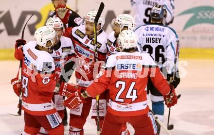 EBEL. Eishockey Bundesliga. KAC gegen EHC Liwest Black Wings Linz. Torjubel Stefan Geier, Jamie Lundmark, Thomas Koch, Martin Schumnig, Steven Strong (KAC). Klagenfurt, am 23.10.2016.
Foto: Kuess

---
pressefotos, pressefotografie, kuess, qs, qspictures, sport, bild, bilder, bilddatenbank