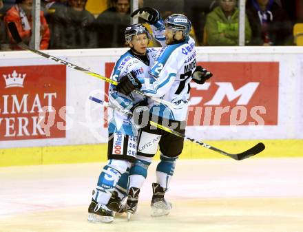 EBEL. Eishockey Bundesliga. KAC gegen EHC Liwest Black Wings Linz. Torjubel Robert Lukas, Kevin Moderer (Linz). Klagenfurt, am 23.10.2016.
Foto: Kuess

---
pressefotos, pressefotografie, kuess, qs, qspictures, sport, bild, bilder, bilddatenbank