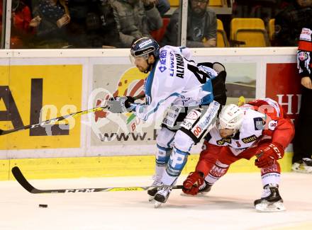 EBEL. Eishockey Bundesliga. KAC gegen EHC Liwest Black Wings Linz. Matthew Neal, (KAC), Mario Altmann (Linz). Klagenfurt, am 23.10.2016.
Foto: Kuess

---
pressefotos, pressefotografie, kuess, qs, qspictures, sport, bild, bilder, bilddatenbank