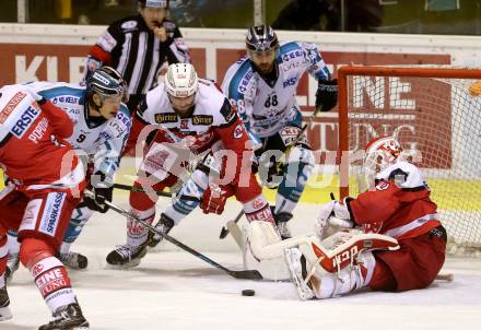 EBEL. Eishockey Bundesliga. KAC gegen EHC Liwest Black Wings Linz. Christoph Duller, Tomas Duba, (KAC), Brian Lebler, Dan Dasilva  (Linz). Klagenfurt, am 23.10.2016.
Foto: Kuess

---
pressefotos, pressefotografie, kuess, qs, qspictures, sport, bild, bilder, bilddatenbank