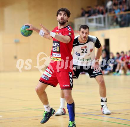 Handball HLA. SC Ferlach gegen Moser Medical UHK Krems. Dean Pomorisac, (Ferlach), Tobias Schopf (Krems). Ferlach, am 25.10.2016.
Foto: Kuess

---
pressefotos, pressefotografie, kuess, qs, qspictures, sport, bild, bilder, bilddatenbank