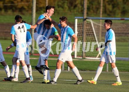 Fussball 2. KLasse D. Moosburg gegen Launsdorf. Torjubel Thomas Karl Schmied, Alen Cirikovic  (Launsdorf). Moosburg, am 22.10.2016.
Foto: Kuess
---
pressefotos, pressefotografie, kuess, qs, qspictures, sport, bild, bilder, bilddatenbank