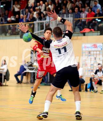 Handball HLA. SC Ferlach gegen Moser Medical UHK Krems. Nemanja Malovic, (Ferlach), Aron Tomann (Krems). Ferlach, am 25.10.2016.
Foto: Kuess

---
pressefotos, pressefotografie, kuess, qs, qspictures, sport, bild, bilder, bilddatenbank