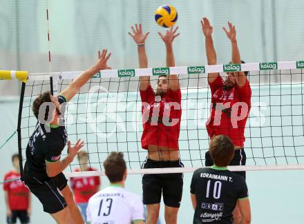 Volleyball Bundesliga. VBK Woerthersee Loewen gegen VC Graz.  Nejc Zemljak, Simon Baldauf (Woerthersee Loewen). Klagenfurt, am 26.10.2016.
Foto: Kuess
---
pressefotos, pressefotografie, kuess, qs, qspictures, sport, bild, bilder, bilddatenbank