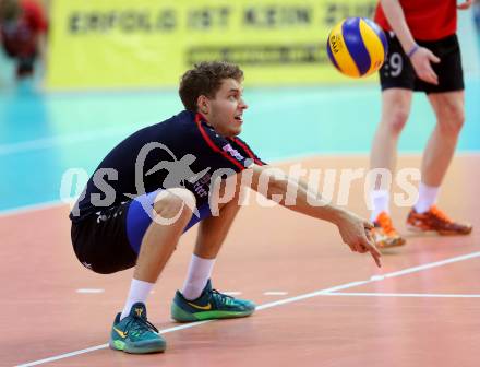 Volleyball Bundesliga. VBK Woerthersee Loewen gegen VC Graz.  Philipp Zabernig (Woerthersee Loewen). Klagenfurt, am 26.10.2016.
Foto: Kuess
---
pressefotos, pressefotografie, kuess, qs, qspictures, sport, bild, bilder, bilddatenbank