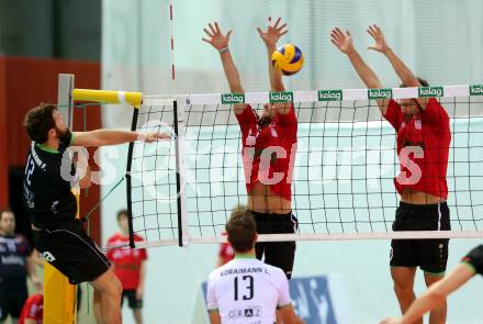 Volleyball Bundesliga. VBK Woerthersee Loewen gegen VC Graz.  Nejc Zemljak, Simon Baldauf (Woerthersee Loewen). Klagenfurt, am 26.10.2016.
Foto: Kuess
---
pressefotos, pressefotografie, kuess, qs, qspictures, sport, bild, bilder, bilddatenbank