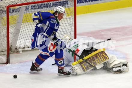 EBEL. Eishockey Bundesliga. VSV gegen	HDD Olimpija Ljubljana. Corey Locke, (VSV), Jeff Frazee (Laibach). Villach, am 28.10.2016.
Foto: Kuess

---
pressefotos, pressefotografie, kuess, qs, qspictures, sport, bild, bilder, bilddatenbank