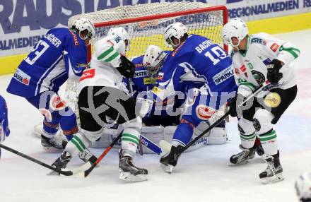 EBEL. Eishockey Bundesliga. VSV gegen	HDD Olimpija Ljubljana. Markus Schlacher, Olivier Roy, Stefan Bacher, (VSV), Nik Pem, Anze Ropret  (Laibach). Villach, am 28.10.2016.
Foto: Kuess

---
pressefotos, pressefotografie, kuess, qs, qspictures, sport, bild, bilder, bilddatenbank