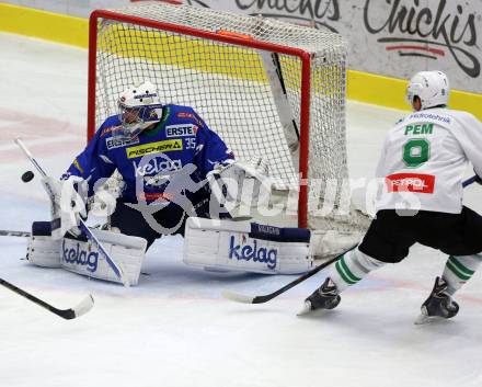 EBEL. Eishockey Bundesliga. VSV gegen	HDD Olimpija Ljubljana. Olivier Roy,  (VSV), Nik Pem (Laibach). Villach, am 28.10.2016.
Foto: Kuess

---
pressefotos, pressefotografie, kuess, qs, qspictures, sport, bild, bilder, bilddatenbank