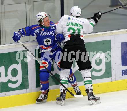 EBEL. Eishockey Bundesliga. VSV gegen	HDD Olimpija Ljubljana. Corey Locke, (VSV), Langlow Chris (Laibach). Villach, am 28.10.2016.
Foto: Kuess

---
pressefotos, pressefotografie, kuess, qs, qspictures, sport, bild, bilder, bilddatenbank