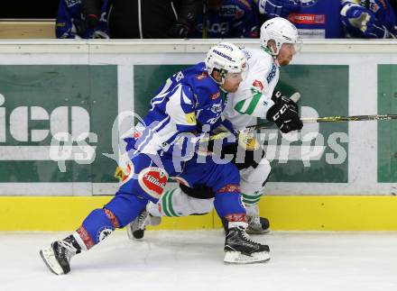 EBEL. Eishockey Bundesliga. VSV gegen	HDD Olimpija Ljubljana. Brock McBride, (VSV), Ales Music (Laibach). Villach, am 28.10.2016.
Foto: Kuess

---
pressefotos, pressefotografie, kuess, qs, qspictures, sport, bild, bilder, bilddatenbank