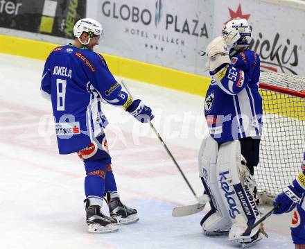 EBEL. Eishockey Bundesliga. VSV gegen	HDD Olimpija Ljubljana. Mikko Jokela, Olivier Roy (VSV). Villach, am 28.10.2016.
Foto: Kuess

---
pressefotos, pressefotografie, kuess, qs, qspictures, sport, bild, bilder, bilddatenbank