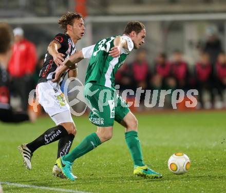 Fussball Bundesliga. RZ Pellets WAC gegen SV Mattersburg.  Peter Tschernegg,  (WAC), Patrick Buerger (Mattersburg). Wolfsberg, am 29.10.2016.
Foto: Kuess

---
pressefotos, pressefotografie, kuess, qs, qspictures, sport, bild, bilder, bilddatenbank