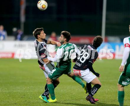 Fussball Bundesliga. RZ Pellets WAC gegen SV Mattersburg. Dario Baldauf, Thomas Zuendel,  (WAC), Francisco Jose Sanchez Rodriguez (Mattersburg). Wolfsberg, am 29.10.2016.
Foto: Kuess

---
pressefotos, pressefotografie, kuess, qs, qspictures, sport, bild, bilder, bilddatenbank