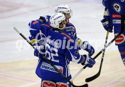 EBEL. Eishockey Bundesliga. VSV gegen	Fehervar AV 19. Torjubel Kevin Wehrs, Evan McGrath (VSV). Villach, am 30.10.2016.
Foto: Kuess

---
pressefotos, pressefotografie, kuess, qs, qspictures, sport, bild, bilder, bilddatenbank