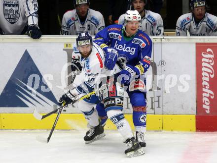 EBEL. Eishockey Bundesliga. VSV gegen	Fehervar AV 19. Mikko Jokela,  (VSV), Brance Orban (Alba Volan). Villach, am 30.10.2016.
Foto: Kuess

---
pressefotos, pressefotografie, kuess, qs, qspictures, sport, bild, bilder, bilddatenbank