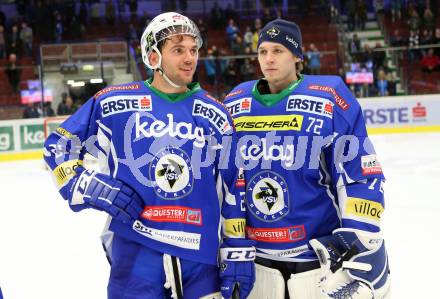 EBEL. Eishockey Bundesliga. VSV gegen	Fehervar AV 19. Benjamin Petrik, Lukas Herzog (VSV). Villach, am 30.10.2016.
Foto: Kuess

---
pressefotos, pressefotografie, kuess, qs, qspictures, sport, bild, bilder, bilddatenbank