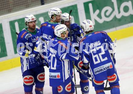 EBEL. Eishockey Bundesliga. VSV gegen	Fehervar AV 19. Torjubel Markus Schlacher, Miha Verlic, Evan McGrath, Nico Brunner, Kevin Wehrs (VSV). Villach, am 30.10.2016.
Foto: Kuess

---
pressefotos, pressefotografie, kuess, qs, qspictures, sport, bild, bilder, bilddatenbank