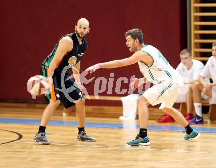 Basketball 2. Bundesliga. GD 4. Runde KOS Celovec gegen Basket Flames.  Erschen Christian (KOS Celovec), Stadelmann Tobias (Basket Flames). Klagenfurt, am 29.10.2016.
Foto: Kuess
---
pressefotos, pressefotografie, kuess, qs, qspictures, sport, bild, bilder, bilddatenbank