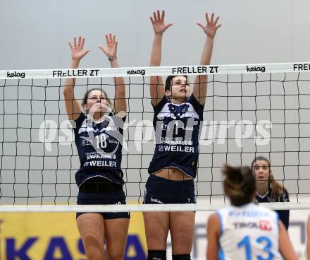 Volleyball. AVL 1. Bundesliga. ATSC KELAG Wildcats. Fruehbauer Julia, Rajic Tatjana (Wildcats). Klagenfurt, 5.11.2015.
Foto: Kuess

---
pressefotos, pressefotografie, kuess, qs, qspictures, sport, bild, bilder, bilddatenbank