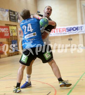 HLA. Handball Bundesliga. SC Ferlach gegen Union JURI Leoben. Risto Arnaudovski,  (Ferlach), Andreas Schwarz (Leoben). Ferlach, am 11.11.2016.
Foto: Kuess

---
pressefotos, pressefotografie, kuess, qs, qspictures, sport, bild, bilder, bilddatenbank