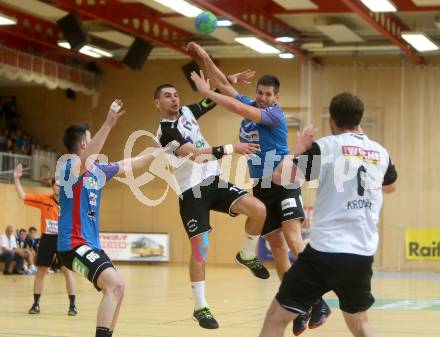 HLA. Handball Bundesliga. SC Ferlach gegen Union JURI Leoben.  Nemanja Malovic,  (Ferlach), Hasbulat Sabazgiraev, Ivan Senta (Leoben). Ferlach, am 11.11.2016.
Foto: Kuess

---
pressefotos, pressefotografie, kuess, qs, qspictures, sport, bild, bilder, bilddatenbank