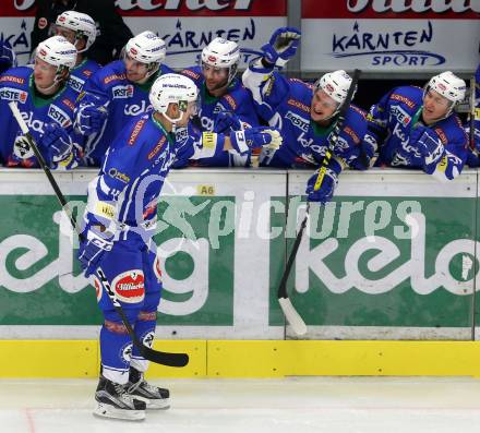 EBEL. Eishockey Bundesliga. VSV gegen	KAC. Torjubel Jeremie Ouellet Blaine (VSV). Villach, am 13.11.2016.
Foto: Kuess

---
pressefotos, pressefotografie, kuess, qs, qspictures, sport, bild, bilder, bilddatenbank