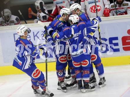 EBEL. Eishockey Bundesliga. VSV gegen	KAC. Torjubel Jeremie Ouellet Blaine, Corey Locke, Samuel Labrecque, Eric HUnter, Dustin Johner (VSV). Villach, am 13.11.2016.
Foto: Kuess

---
pressefotos, pressefotografie, kuess, qs, qspictures, sport, bild, bilder, bilddatenbank