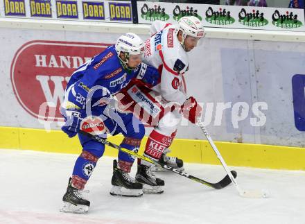 EBEL. Eishockey Bundesliga. VSV gegen	KAC. Nico Brunner, (VSV), Mark Hurturbise  (KAC). Villach, am 13.11.2016.
Foto: Kuess

---
pressefotos, pressefotografie, kuess, qs, qspictures, sport, bild, bilder, bilddatenbank