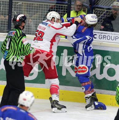 EBEL. Eishockey Bundesliga. VSV gegen	KAC. Christof Kromp,  (VSV), Christoph Duller (KAC). Villach, am 13.11.2016.
Foto: Kuess

---
pressefotos, pressefotografie, kuess, qs, qspictures, sport, bild, bilder, bilddatenbank